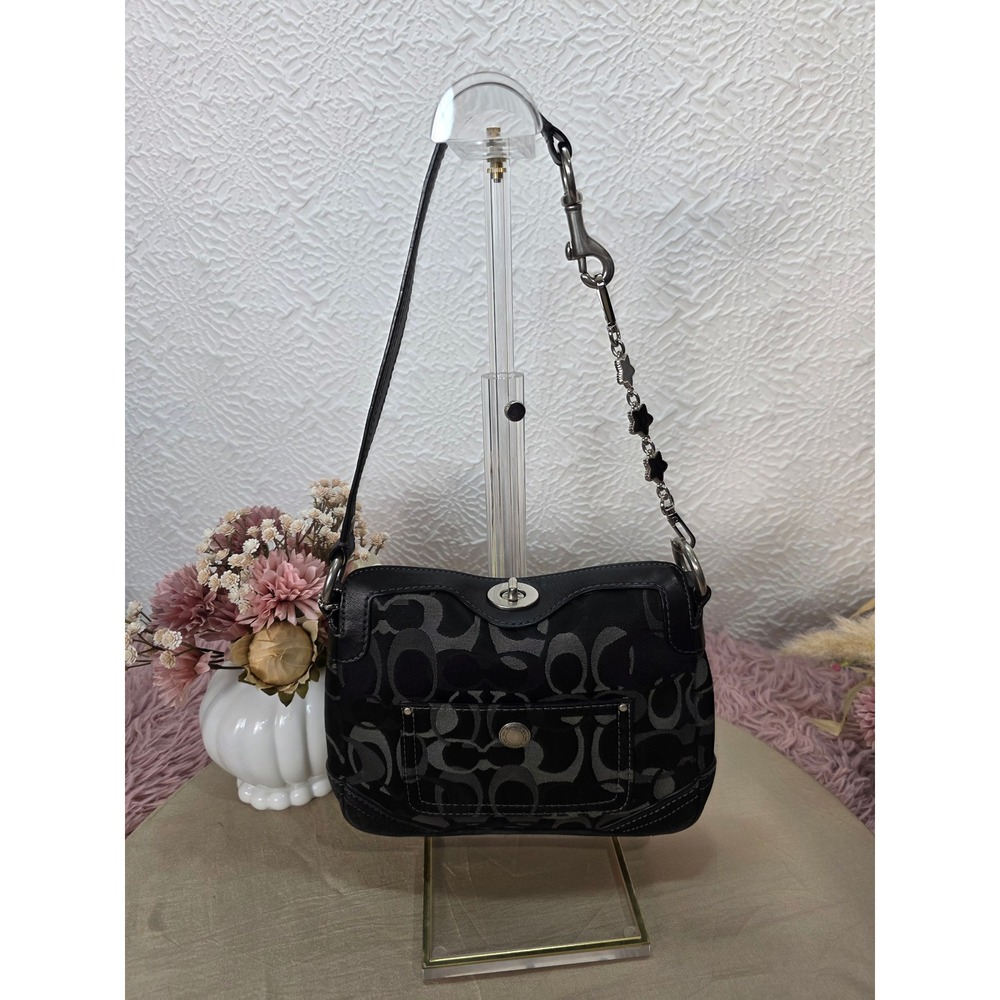 VTG COACH Chelsea Optic Signature Turnlock Demi Hobo Bag Black Good 10141